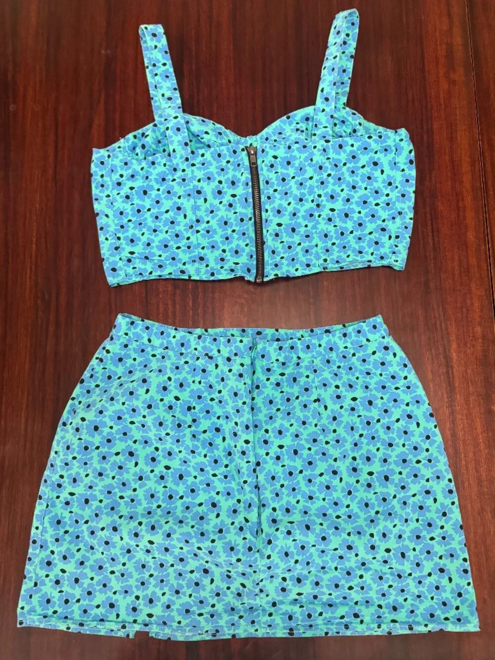 Topshop Blue Daisy Corset Crop Top Mini Skirt Set Size 10